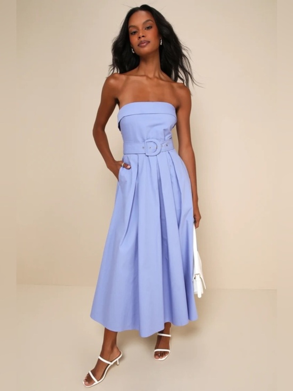 Lulus Trendsetting Choice Periwinkle Strapless Midi Dress With Pockets